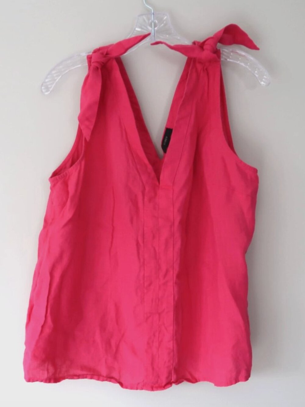 J Crew Linen Top womens XL Hot Pink Tie Shoulder Sleeveless Summer Lightweight